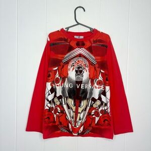 Young VERSACE Boy’s Size 10 Years Red Long Sleeve Tee Shirt Graphic Designer